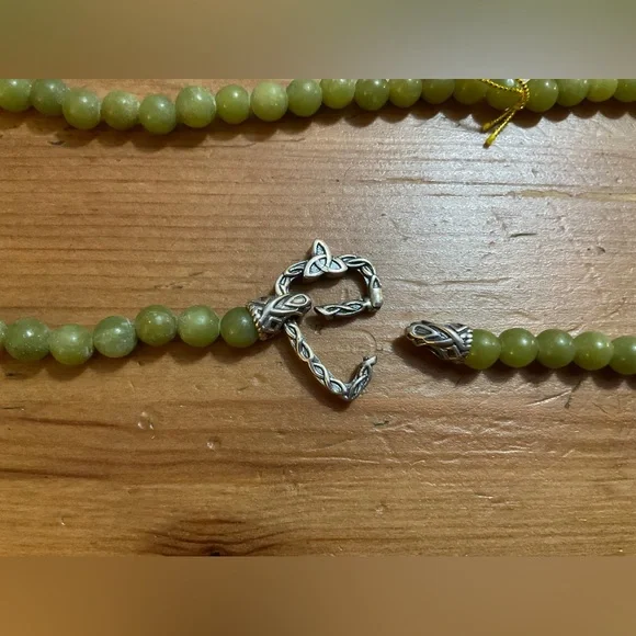 Connemara Marble:Genuine Connemara Marble beaded Celtic necklace sterling charm - Picture 2 of 9